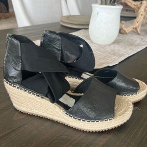 Eileen Fisher Wiley Knot Espadrille Leather Wedge Open Toe Sandal Sz 10